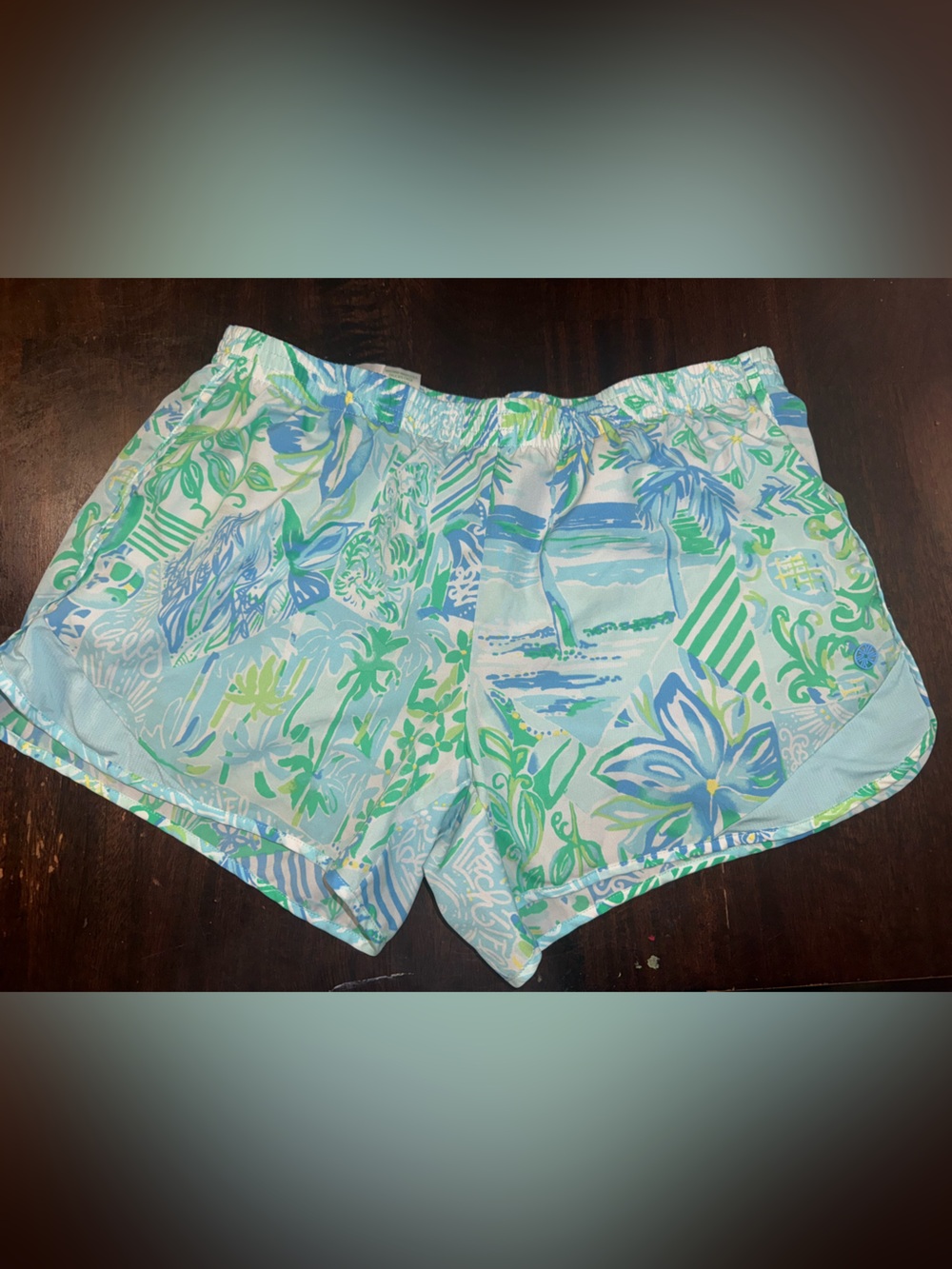Lilly Pulitzer Blue & Green Tropical Print Athletic Shorts
